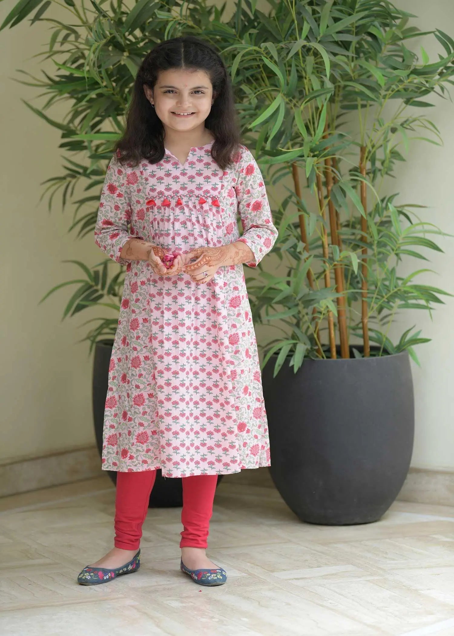 Vanya Kumud Peach Cotton Kurta Girl (2-12 Years)