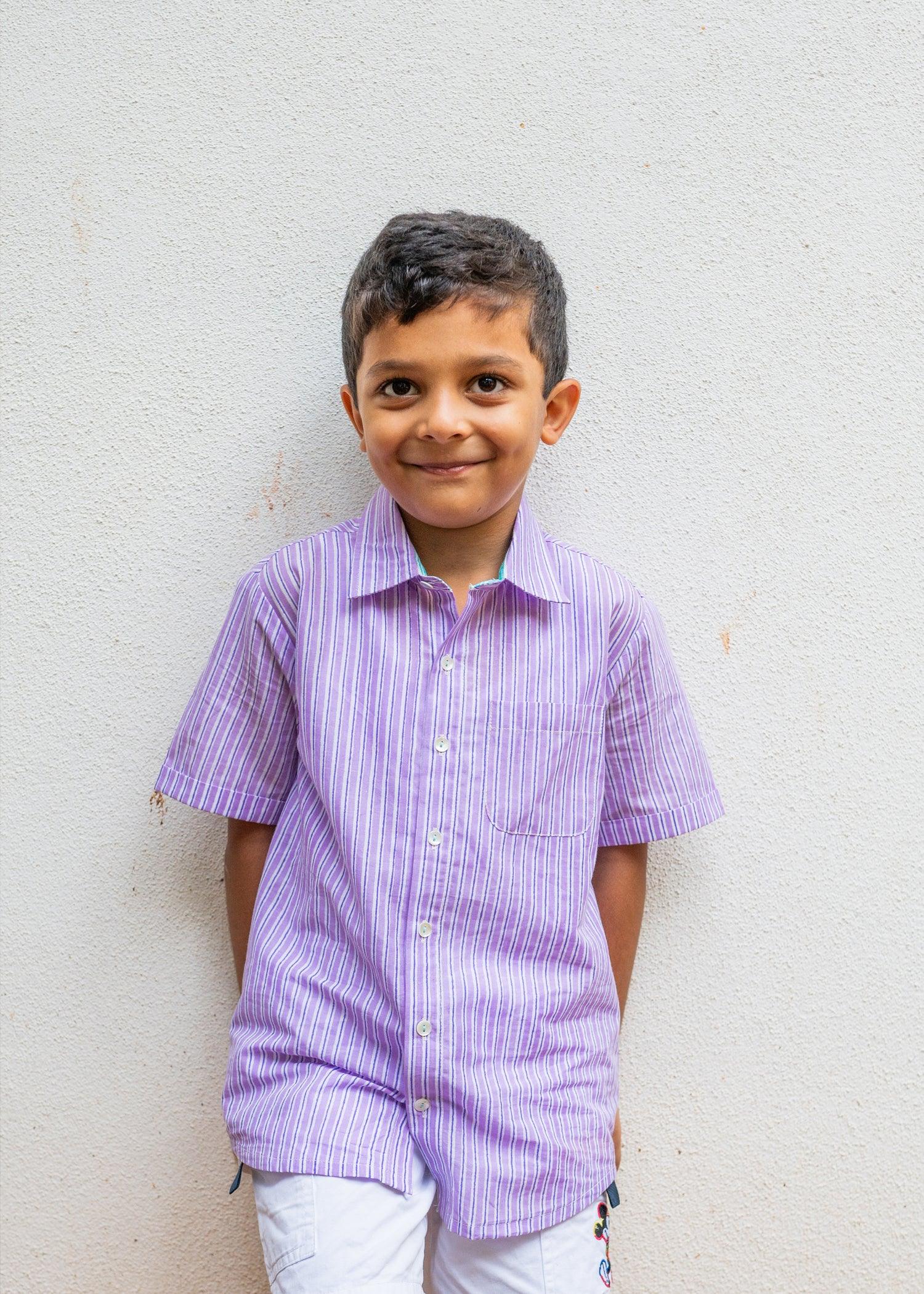 Purple Cotton Boys Shirt