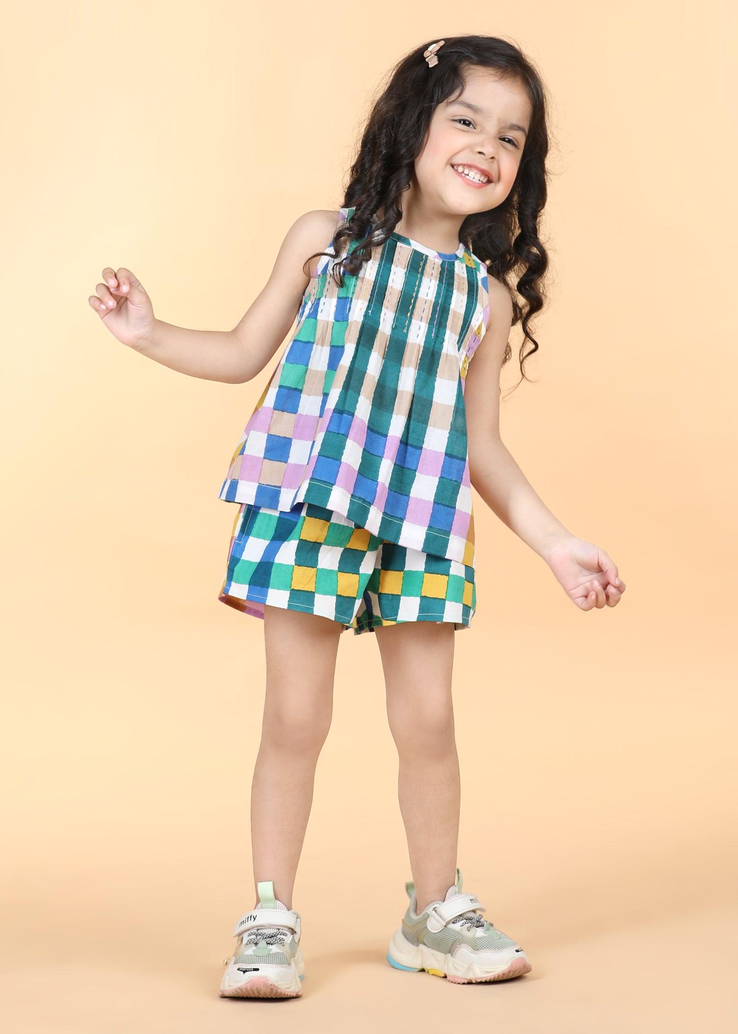 Gingham Multi Cotton Aashi Top Girls (6 Months -12 Yrs) Ratan Texprocess Pvt. Ltd