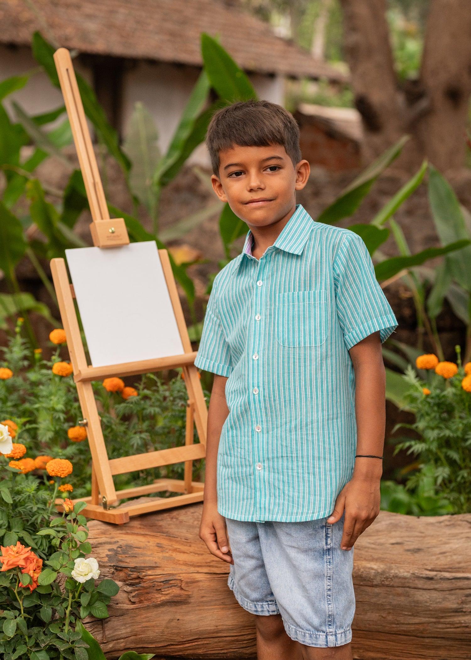 Teal Cotton Boys Shirt