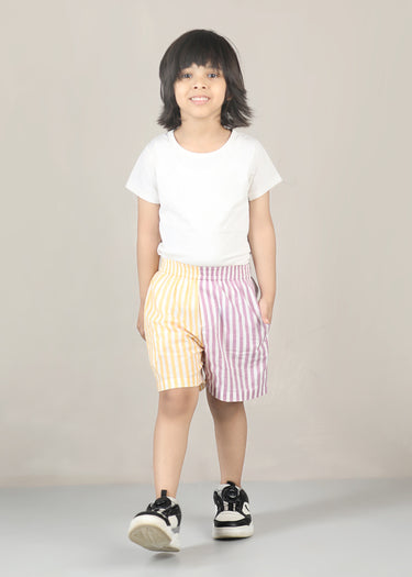 Stripes Cotton Shorts – Lavender/Yellow (2–12 Yrs)