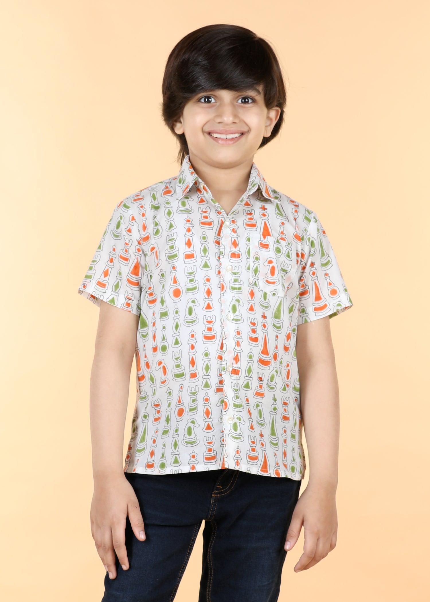 Green Cotton Boys Shirt