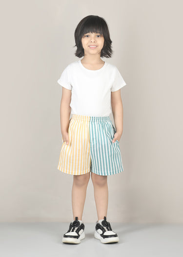 Stripes Cotton Shorts – Teal/Yellow (2–12 Yrs)