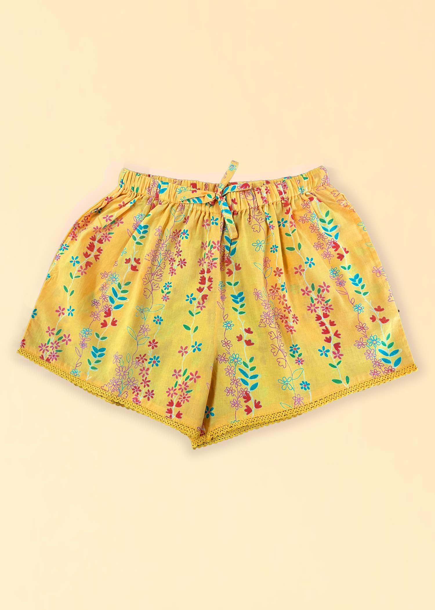 Yellow Cotton Shorts Girls (6 Months -12 Yrs) Ratan Texprocess Pvt. Ltd