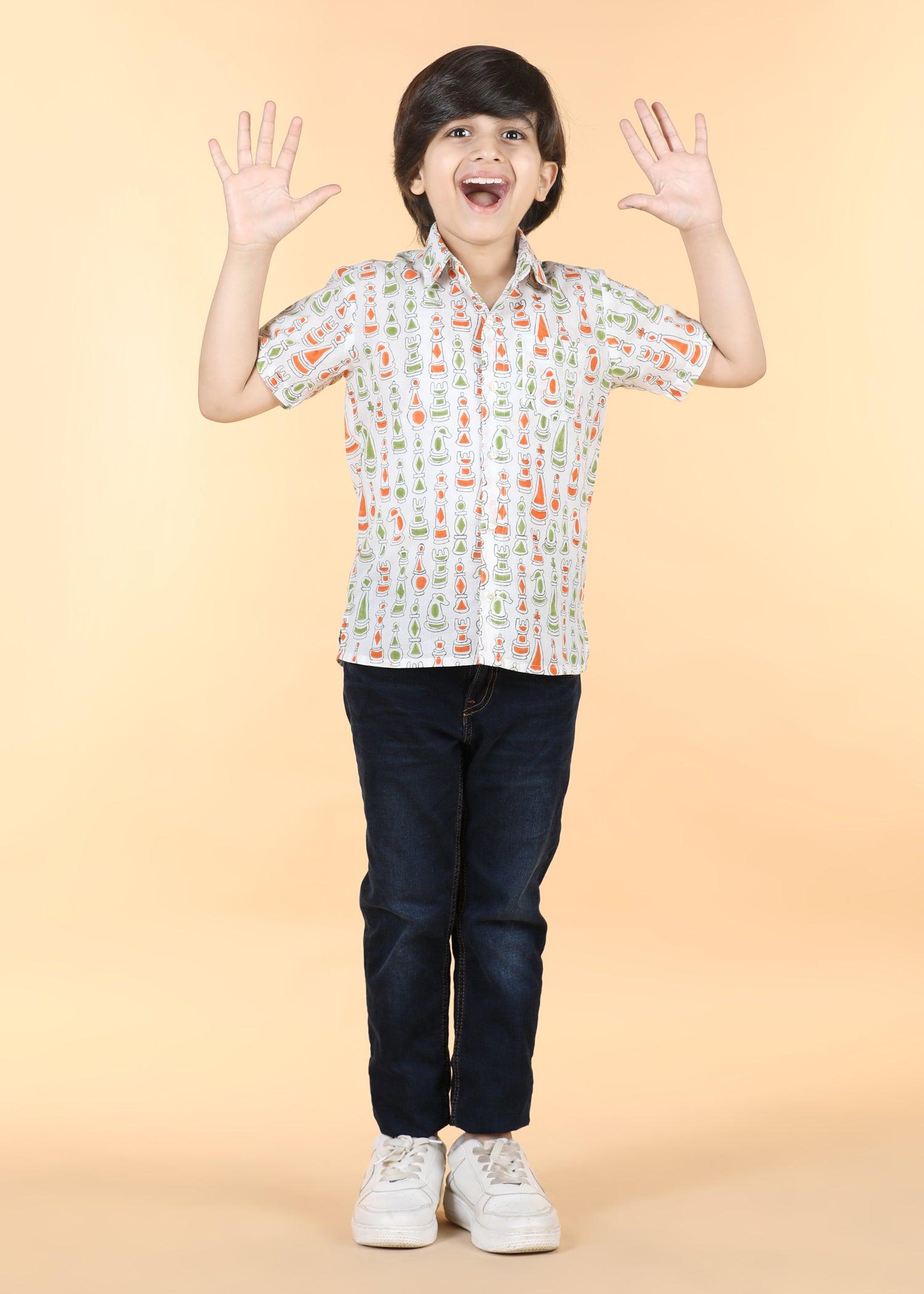 Green Cotton Boys Shirt