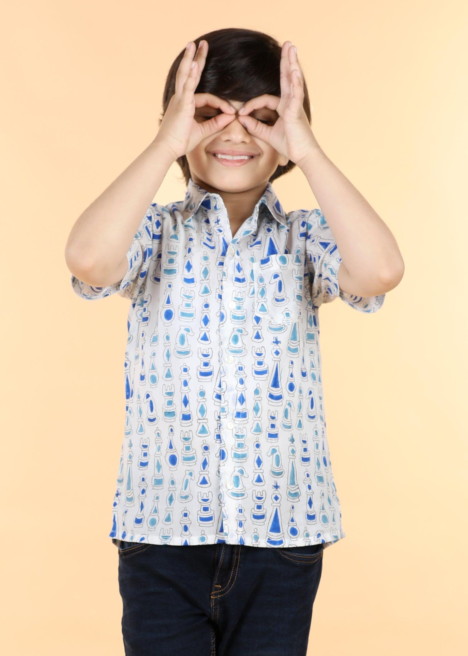 Blue Cotton Boys Shirt