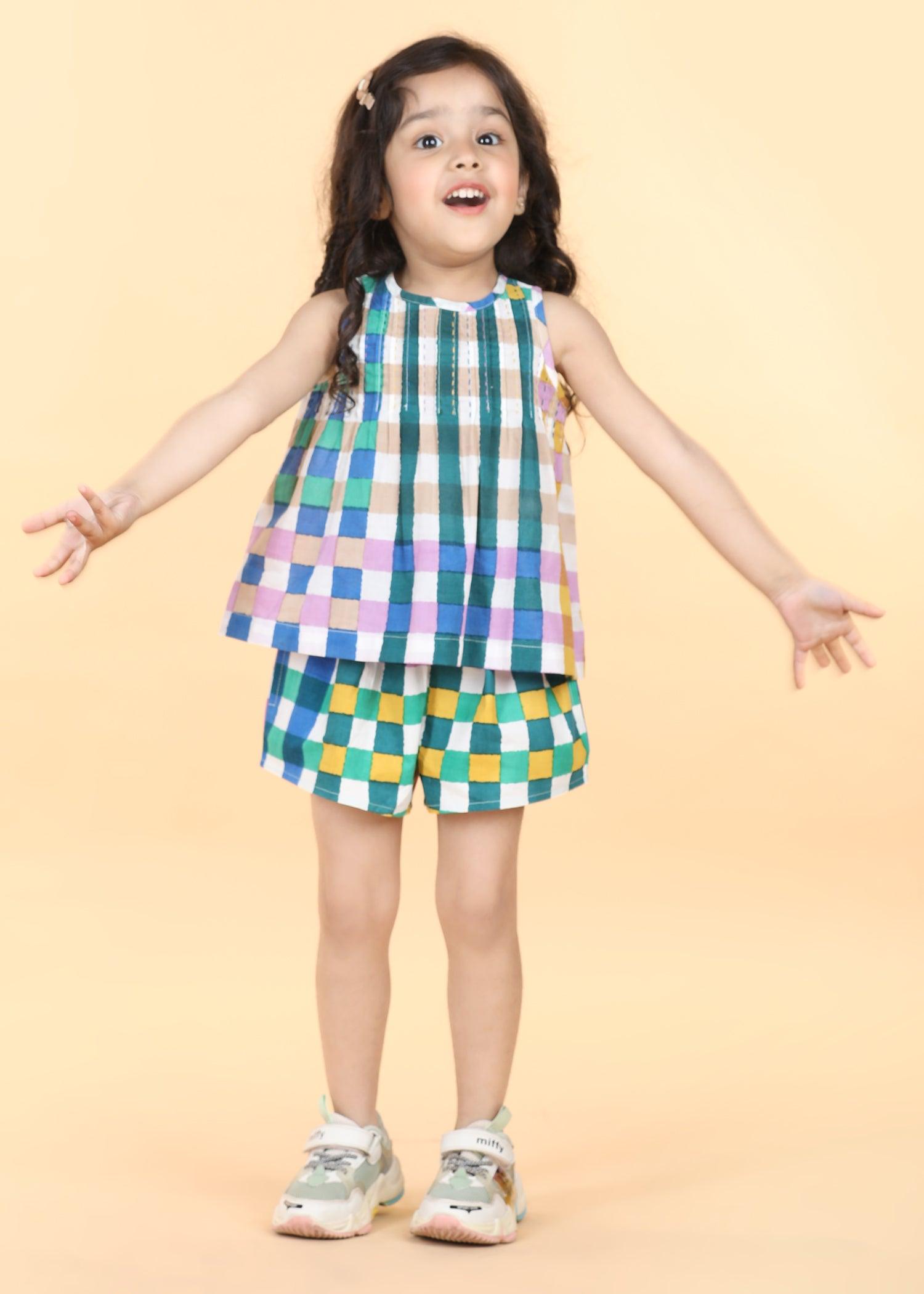 Gingham Multi Cotton Aashi Top Girls (6 Months -12 Yrs) Ratan Texprocess Pvt. Ltd