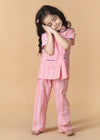 Diamond Stripe Pink Half Sleeves Cotton Girl's Nightsuit (1-12 Yrs)