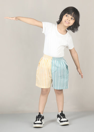 Stripes Cotton Shorts – Teal/Yellow (2–12 Yrs)