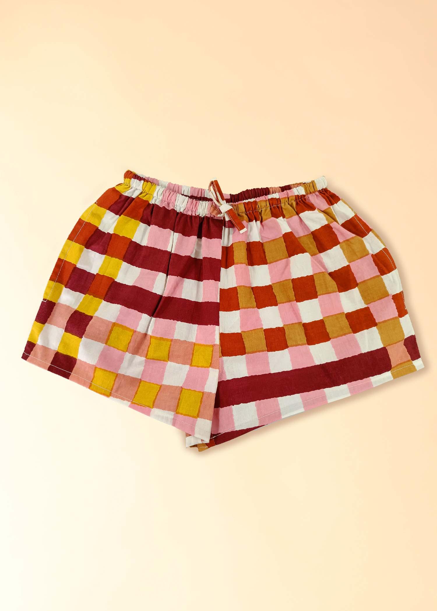 Gingham Mocha  Poplin Shorts Girls (1 Yr -12 Yrs) Ratan Texprocess Pvt. Ltd
