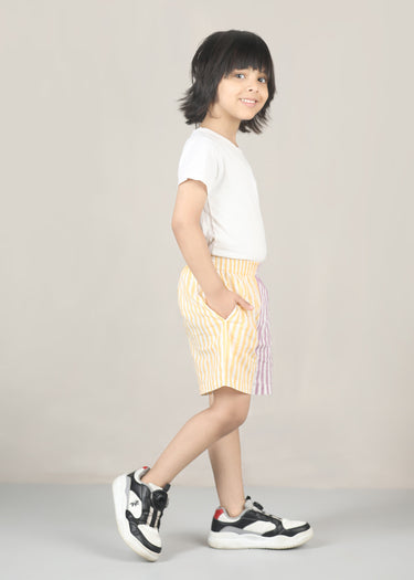 Stripes Cotton Shorts – Lavender/Yellow (2–12 Yrs)