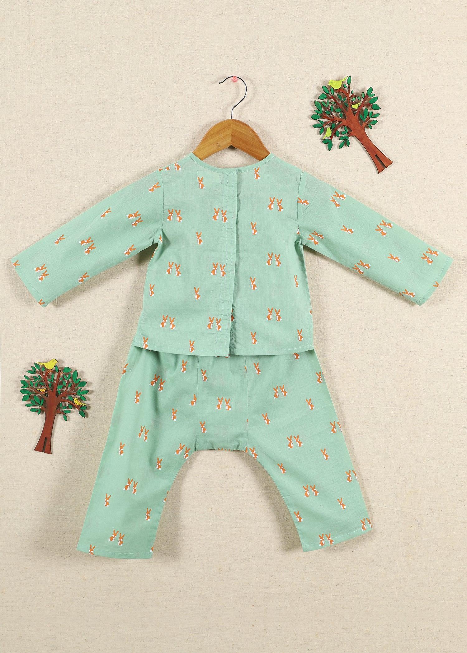 Rabbie Green Cotton Unisex Nightsuit Baby (6-18 Months) Ratan Texprocess Pvt. Ltd