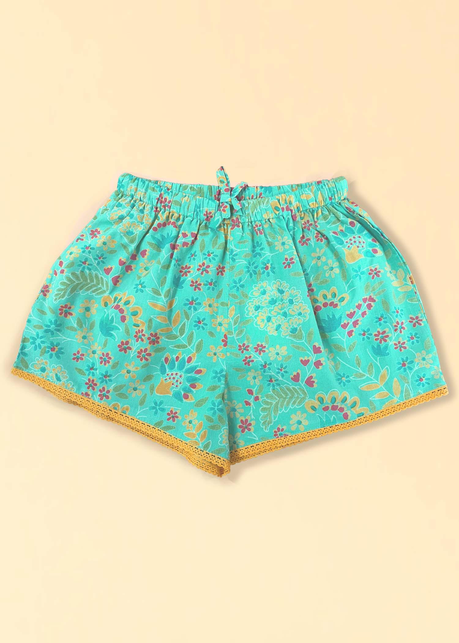 Teal Cotton Shorts Girls (6 Months -12 Yrs) Ratan Texprocess Pvt. Ltd