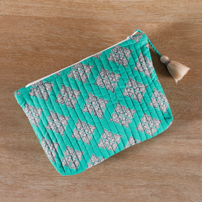 Geo Buti Green Quilted Cotton Trinket Pouch