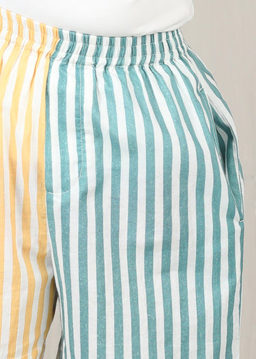 Stripes Cotton Shorts – Teal/Yellow (2–12 Yrs)