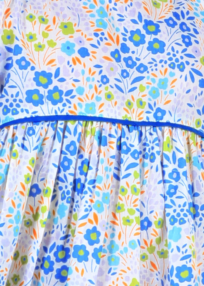 Flower Bed Blue Cotton Takshita Dress Girls (6 Months- 9 Years)