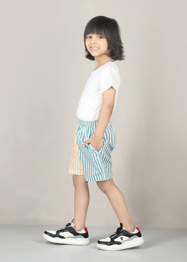 Stripes Cotton Shorts – Teal/Yellow (2–12 Yrs)