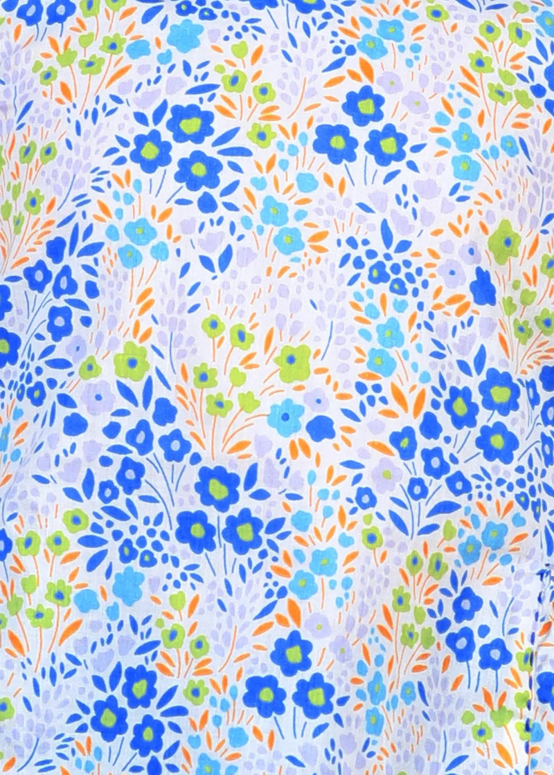 Flower Bed Blue Cotton Noor Top Girls  (2-12 Years)