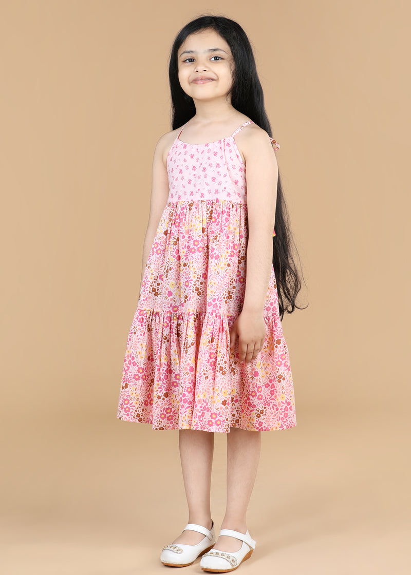 Flower Bed Pink Cotton Nia-Tiered Dress Girls (6 Months- 9 Yrs)