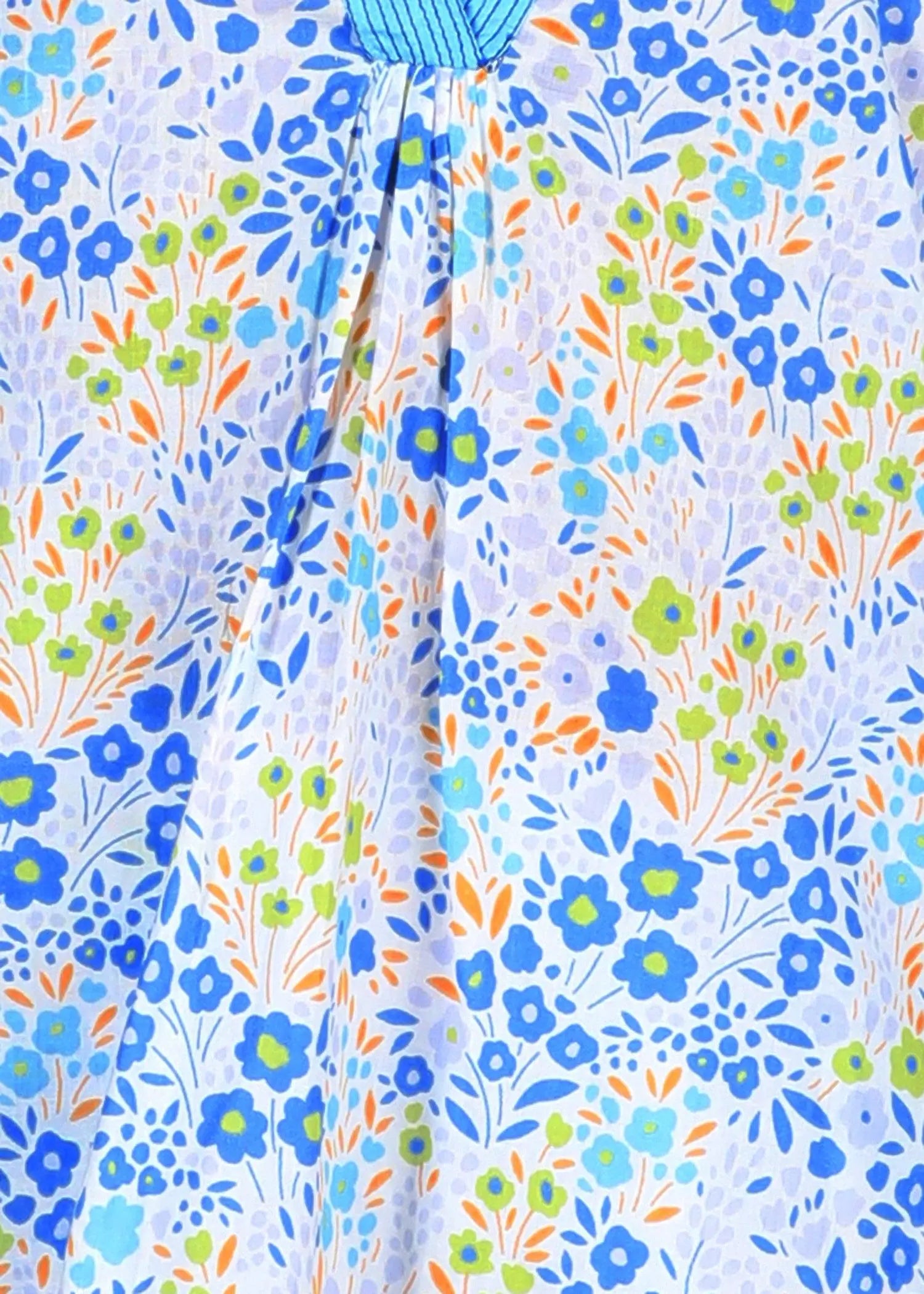 Flower Bed  Blue Cotton V- Neck Kurta Girls (2-12 Yrs)