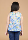 Flower Bed Blue Cotton Noor Top Girls  (2-12 Years)