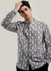 Charcoal Grey Regular Cotton Full Sleeve Chinese Collar Shirt