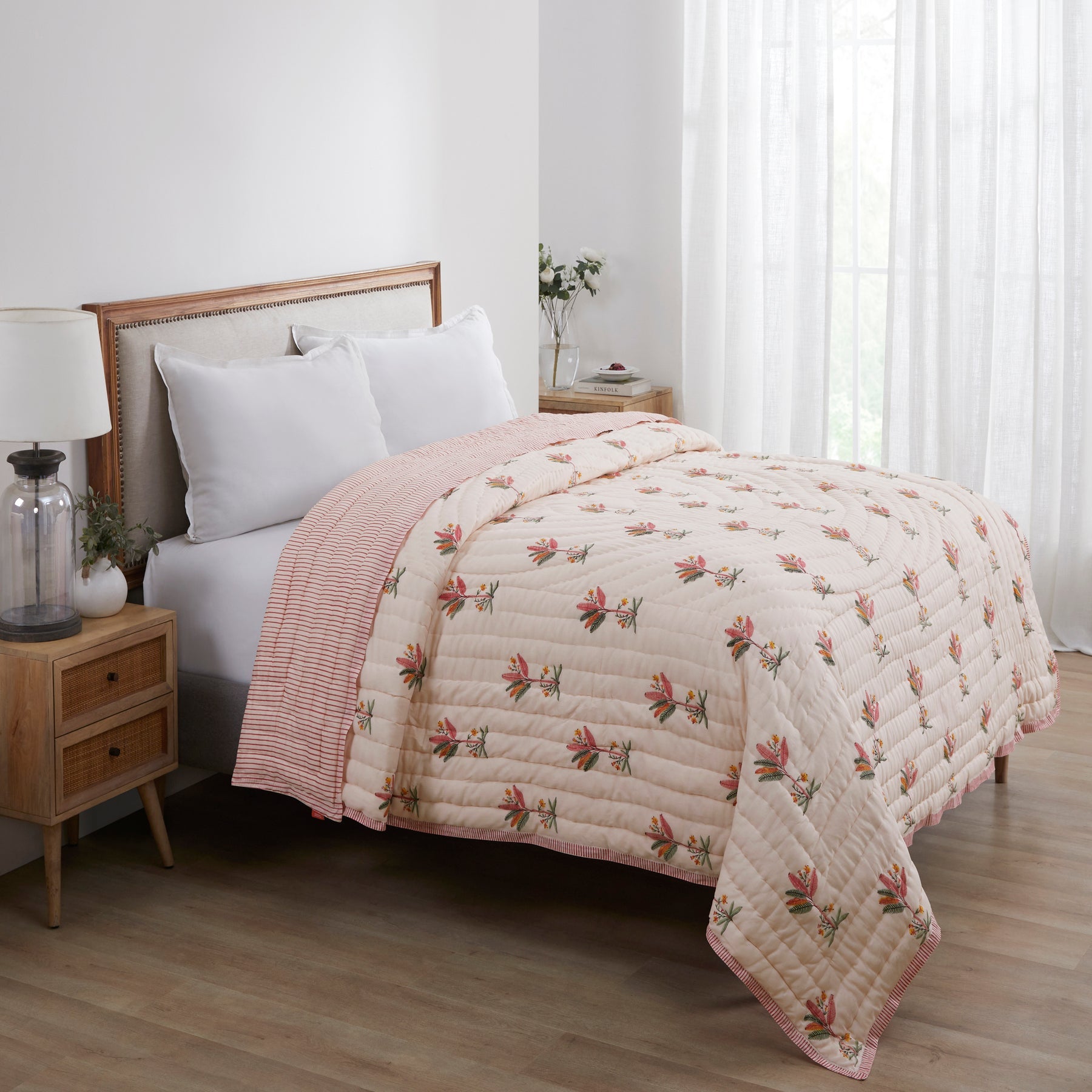 Palm Tree Cotton Quilt-Pink