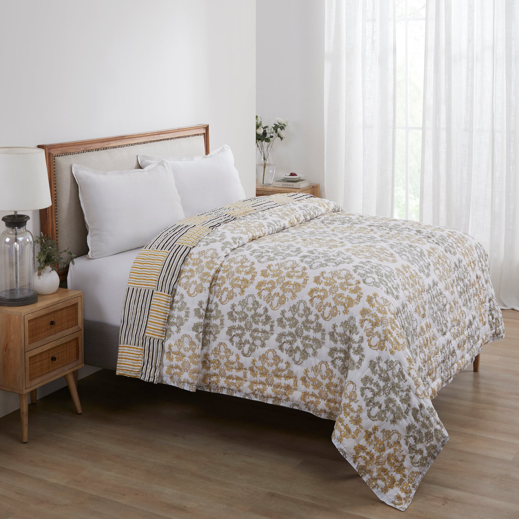 Persian Strie Cotton Quilt-Mustard/Brown