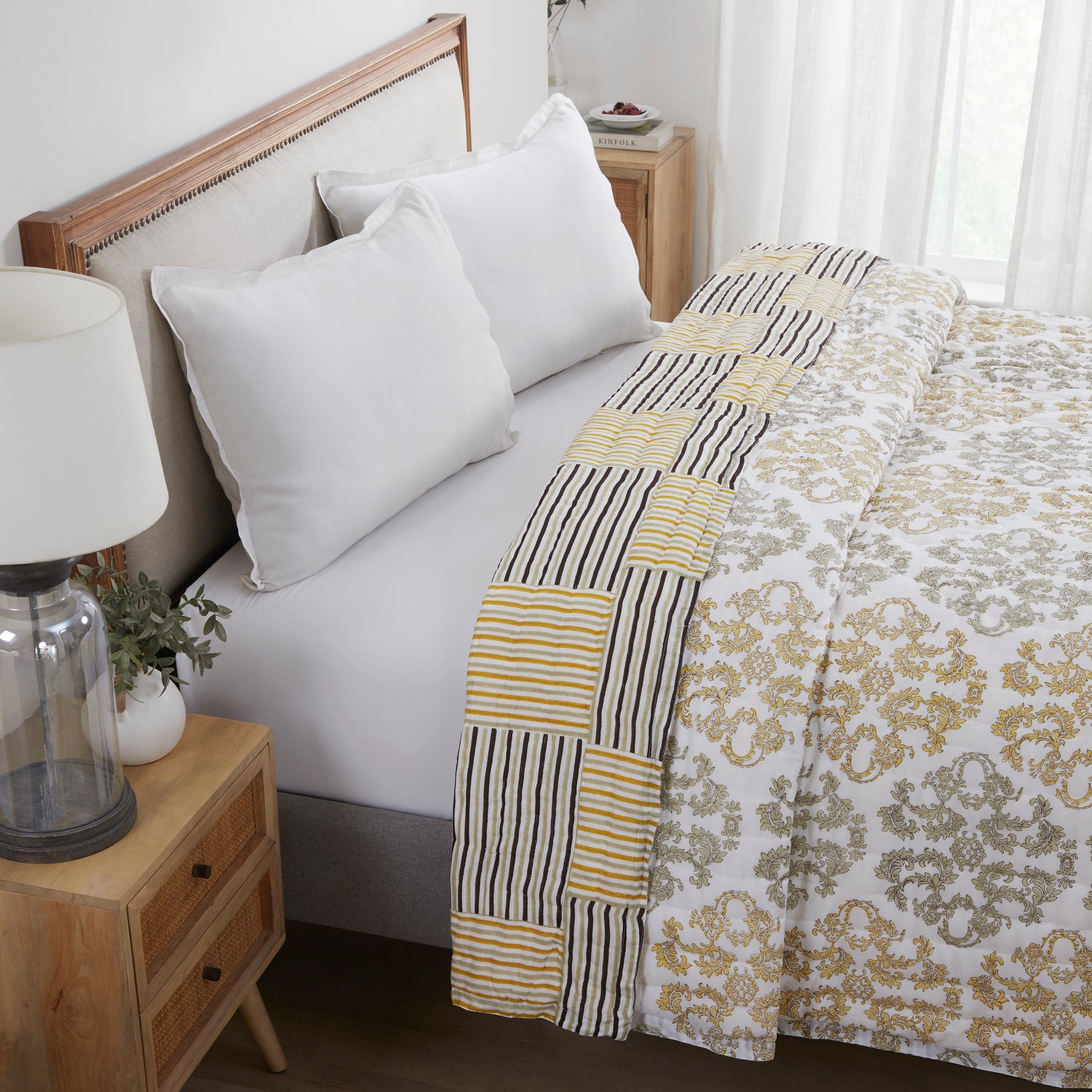 Persian Stripe Extra Cotton Quilt-Mustard Brown