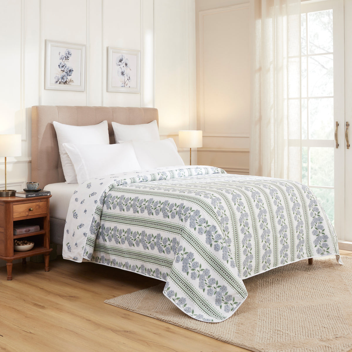 Hyderangeas Cotton Dohar – Blue/Green