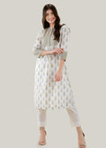 White & Yellow Flared Cotton Falak Kurta