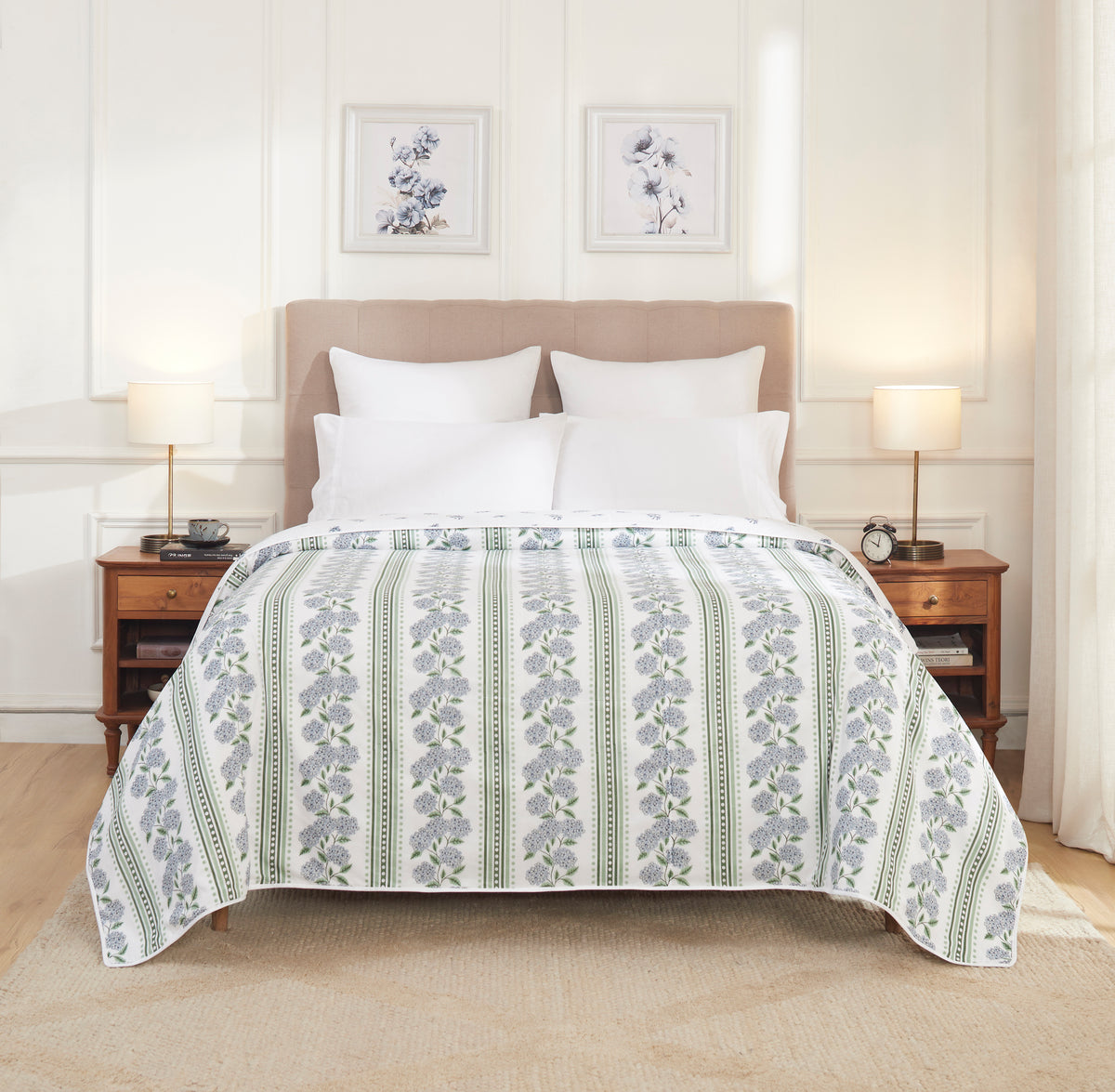 Hyderangeas Cotton Dohar – Blue/Green