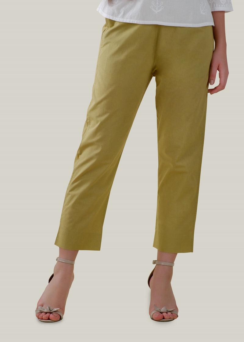 Olive Green Regular Cotton Tapered Pant