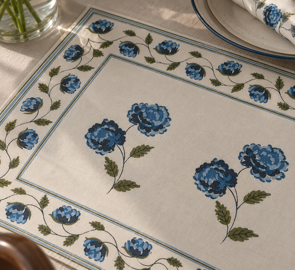 Peonia Blue-Green Floral Table Mat Set of 6