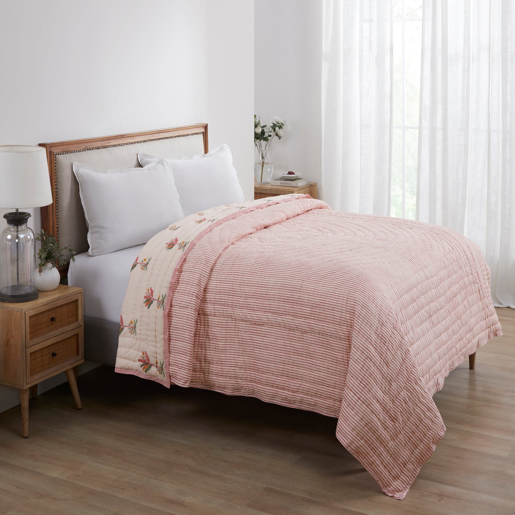 Palm Tree Cotton Quilt-Pink