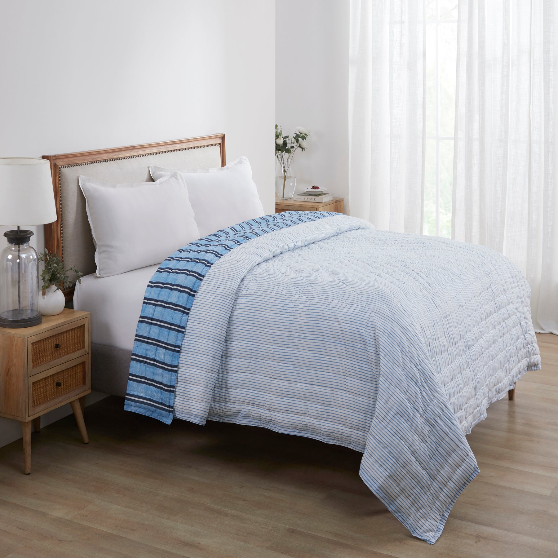 Stripes Cotton Quilt-Blue
