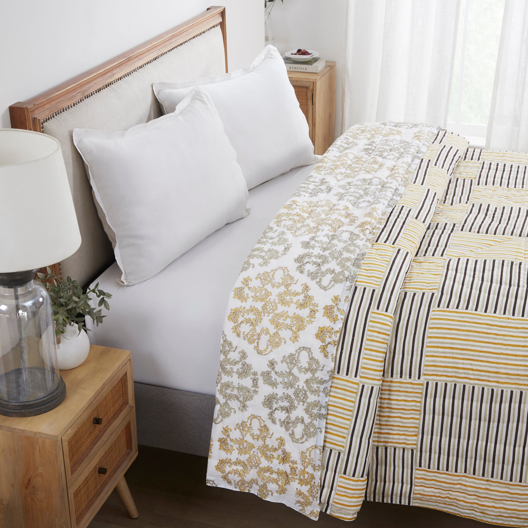 Persian Stripe Extra Cotton Quilt-Mustard Brown