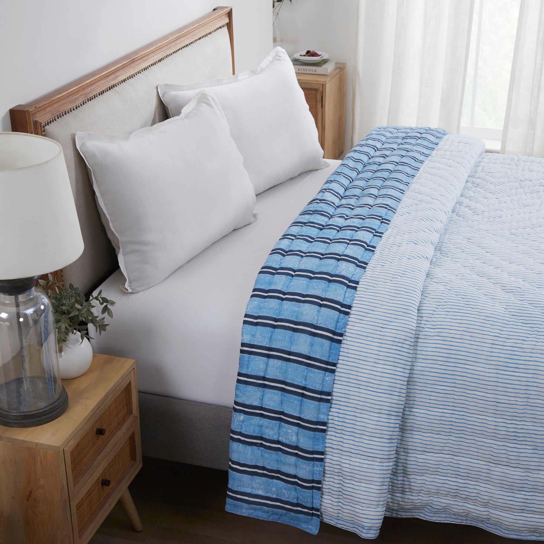 Stripes Cotton Quilt-Blue