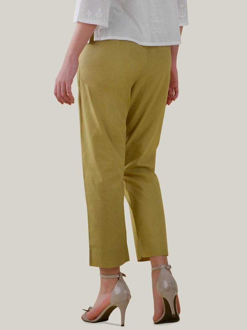 Olive Green Regular Cotton Tapered Pant