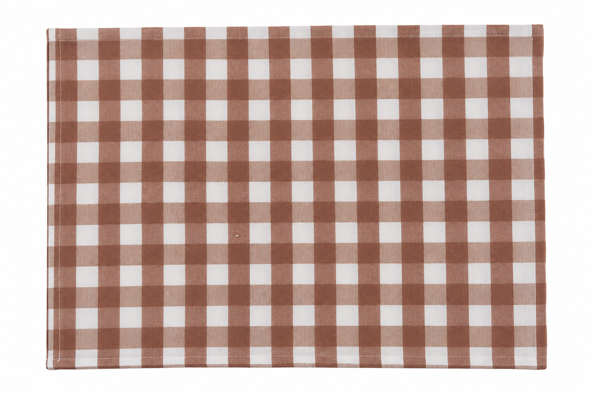 Gingham Check Beige-Brown Floral Table Mat Set of 6