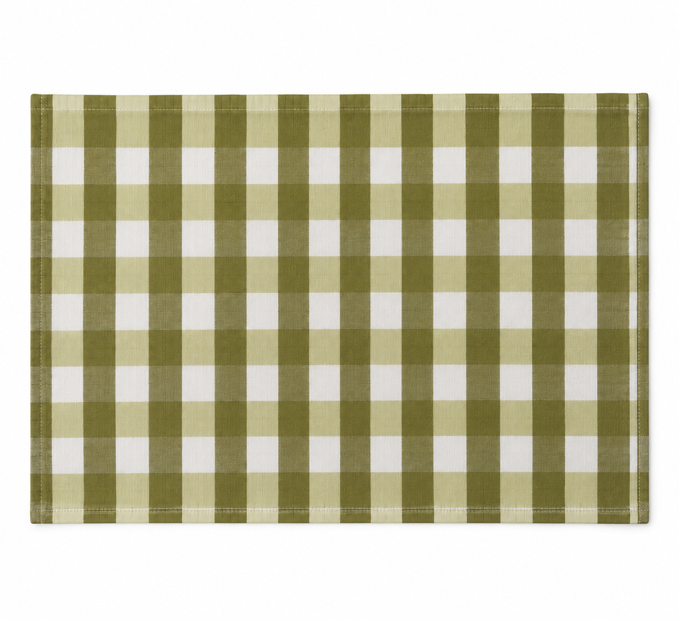 Gingham Check Green Floral Table Mat Set of 6
