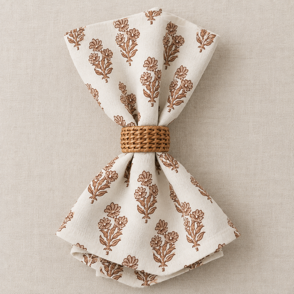 Flora Bud Beige-Brown Napkin – Set of 6