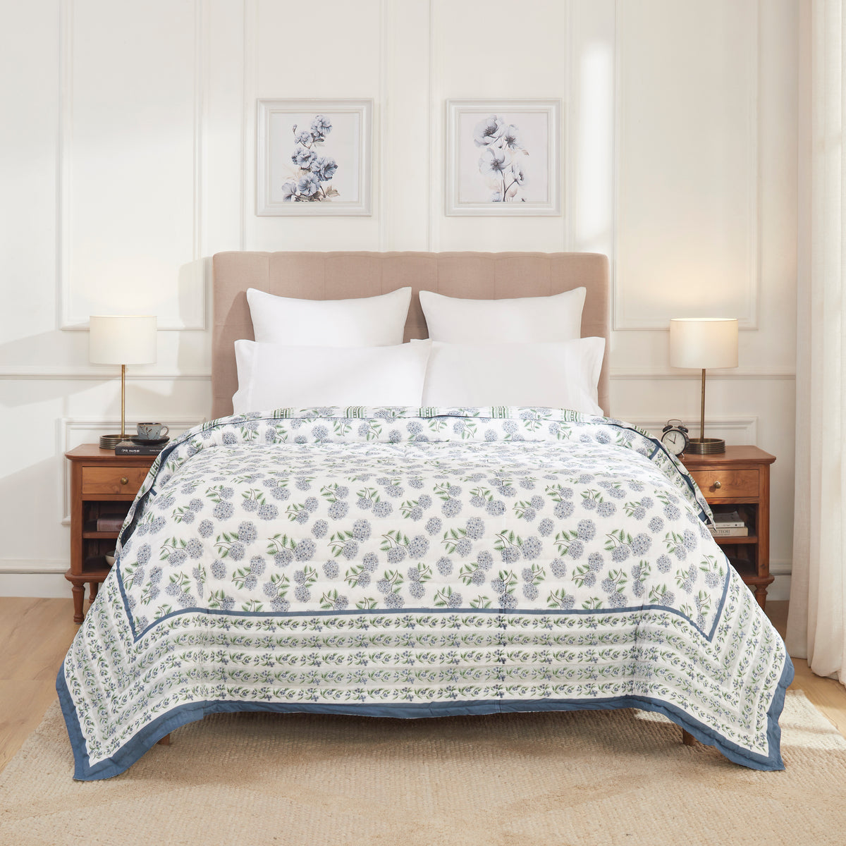 Hyderangeas Extra Cotton Quilt – Blue/Green