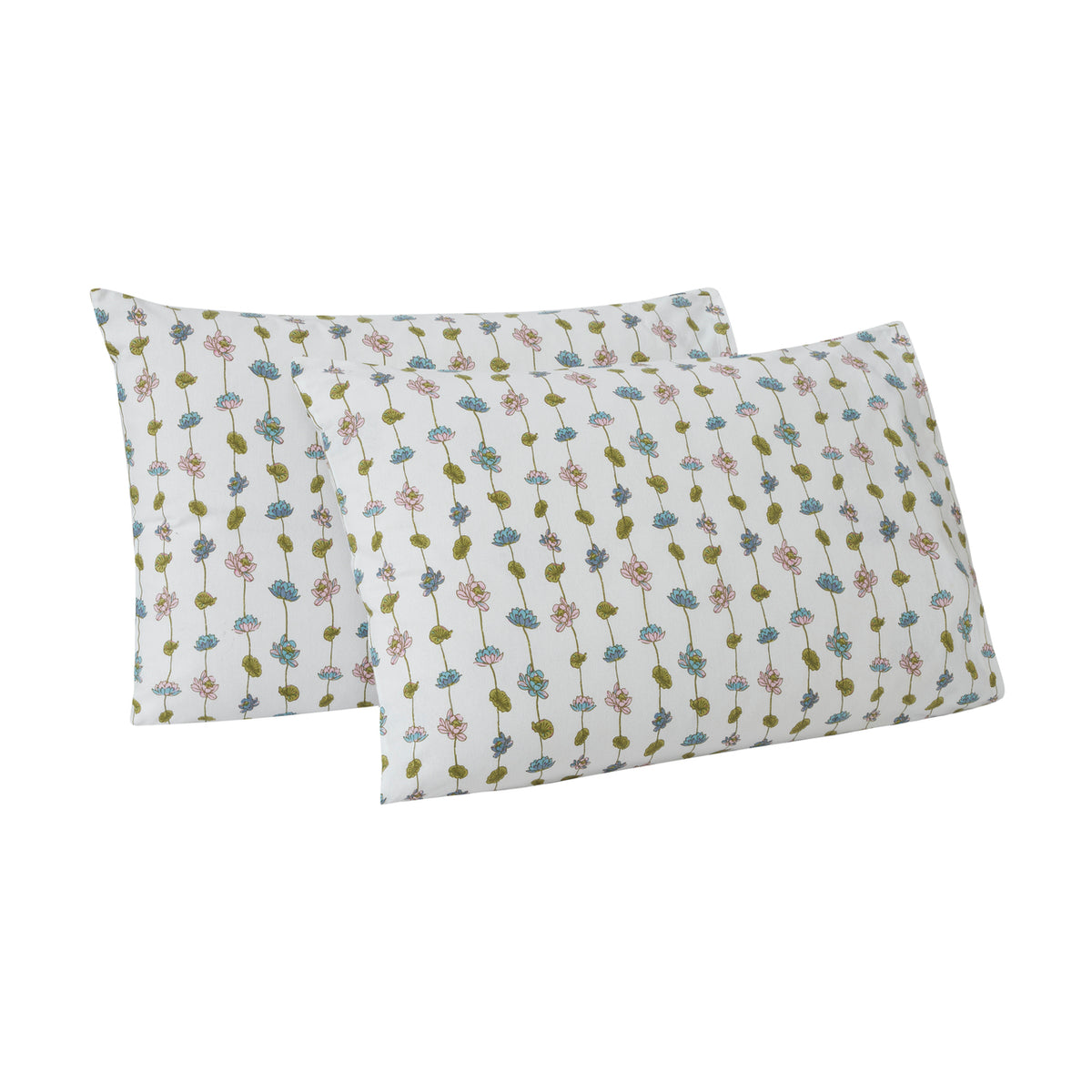 Pond of Lotus Cotton Pillow Cover – Purple/Blue