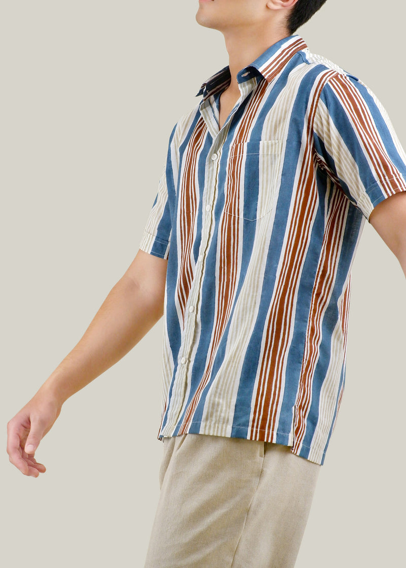 Teal Brown Regular Cotton Half Sleeve Shirt