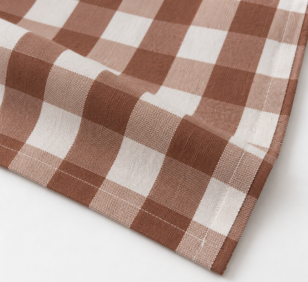 Gingham Check Beige-Brown Floral Table Mat Set of 6