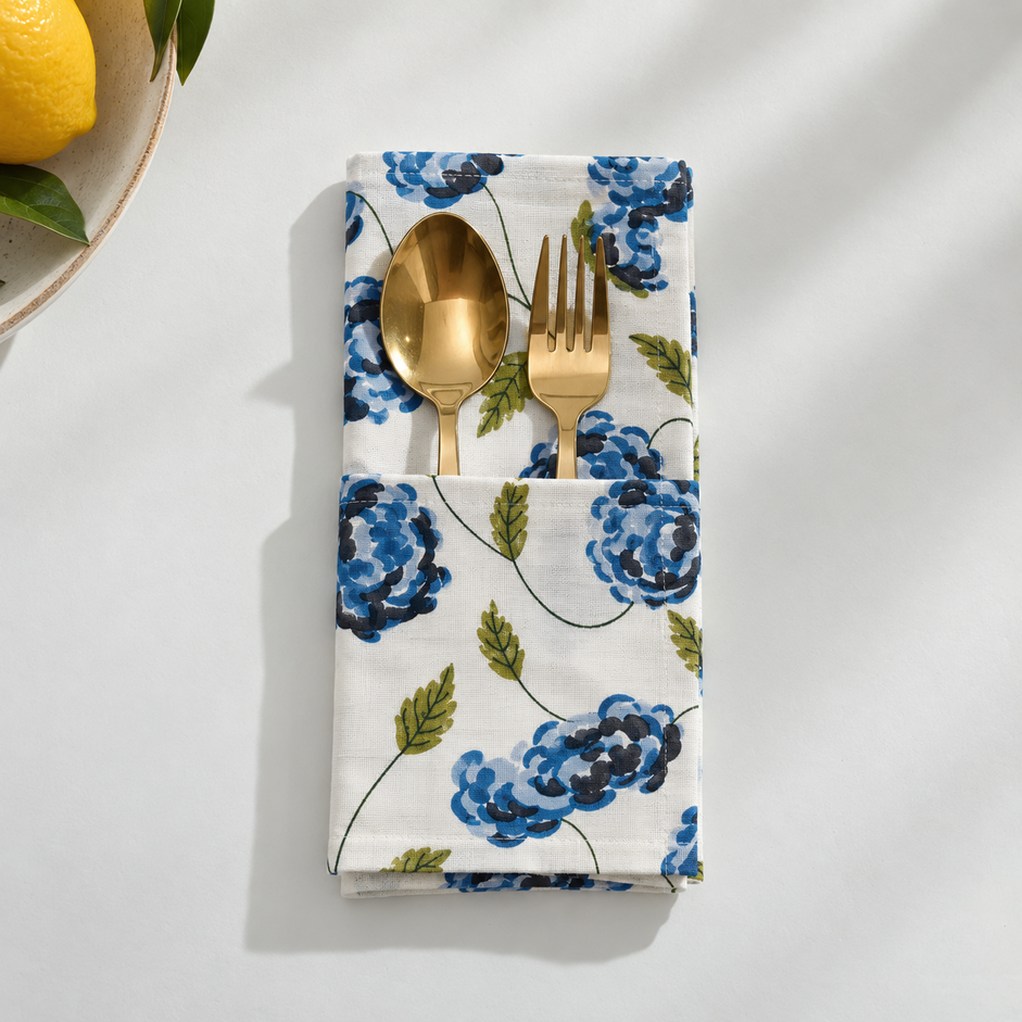Peonia Blue-Green Floral Napkin – Set of 6