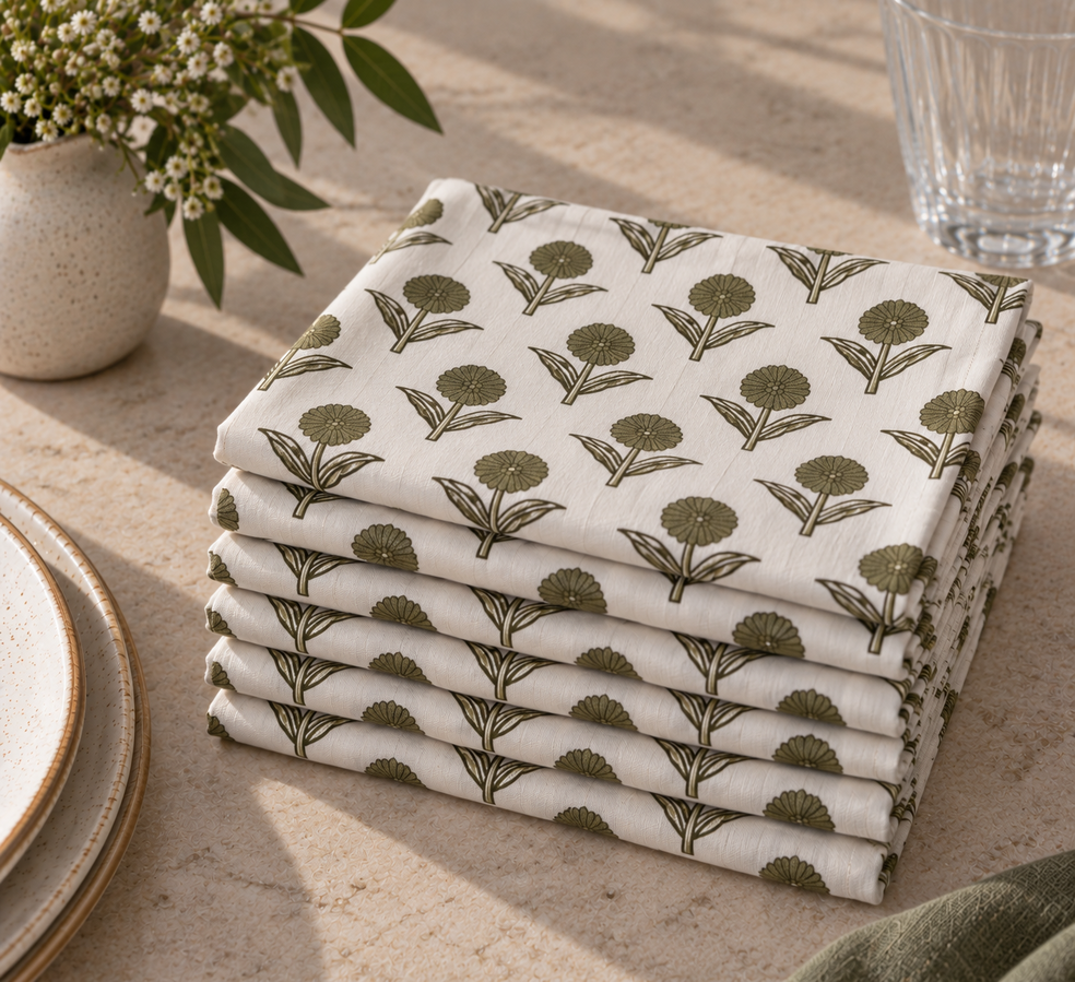 Bloom Bud Green Napkin – Set of 6
