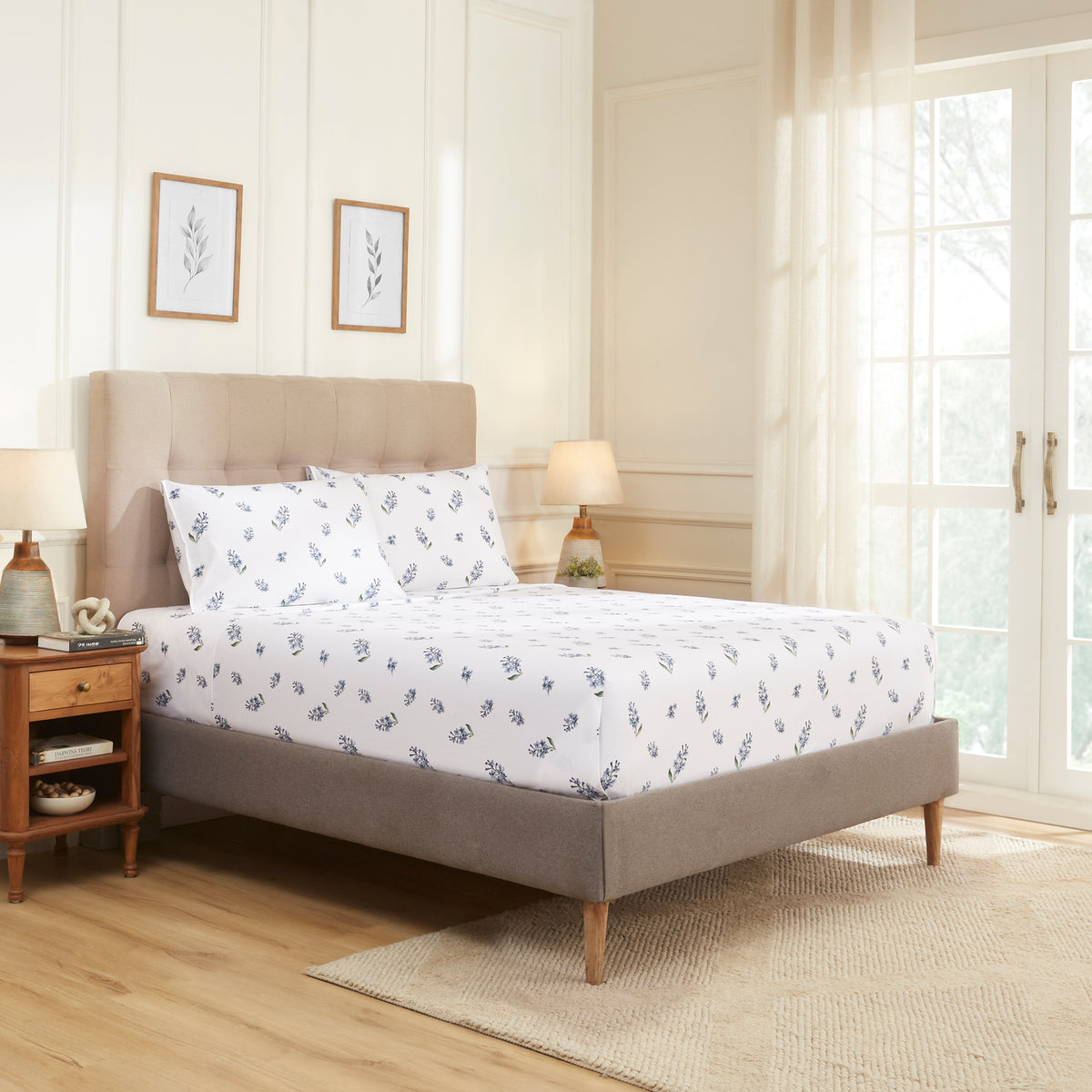 Hyderangeas Cotton Bedsheet – Blue/Green