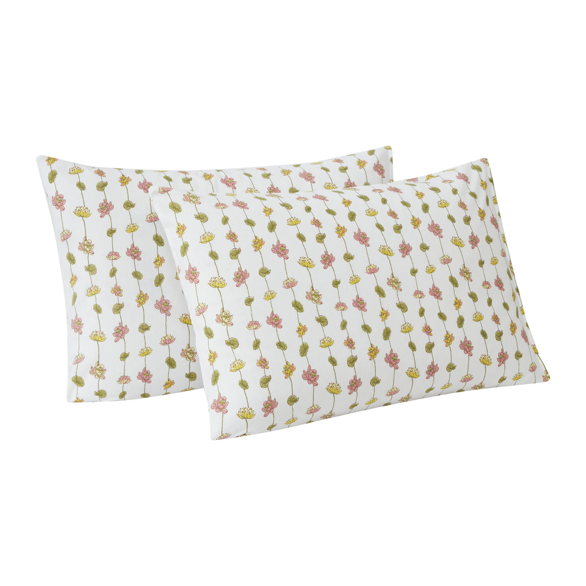 Pond of Lotus Cotton Pillow Cover – Yellow/Green